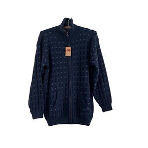 Alpaca Fina Mens Navy Blue Waffle Knit Alpaca Wool Full Zip Sweater Size S